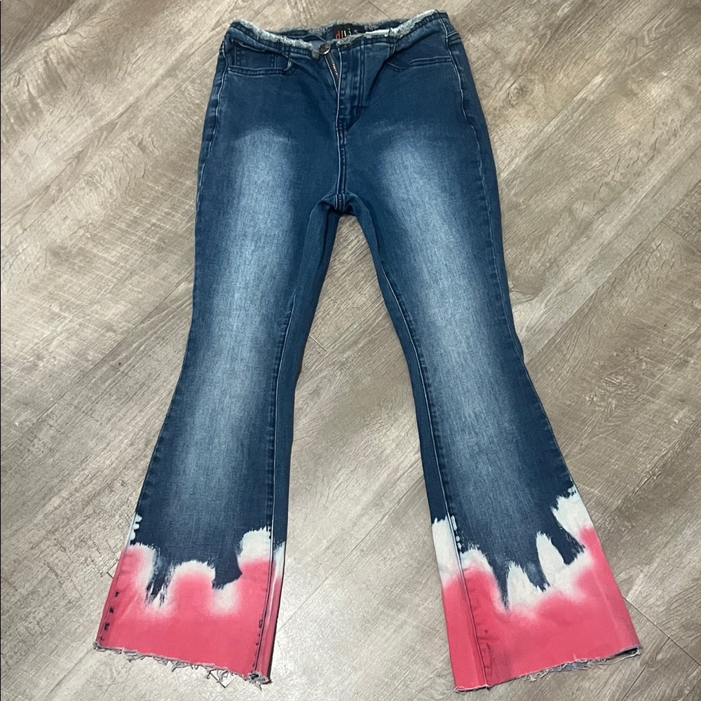 dELiA*s Blue and Pink Flare Jeans